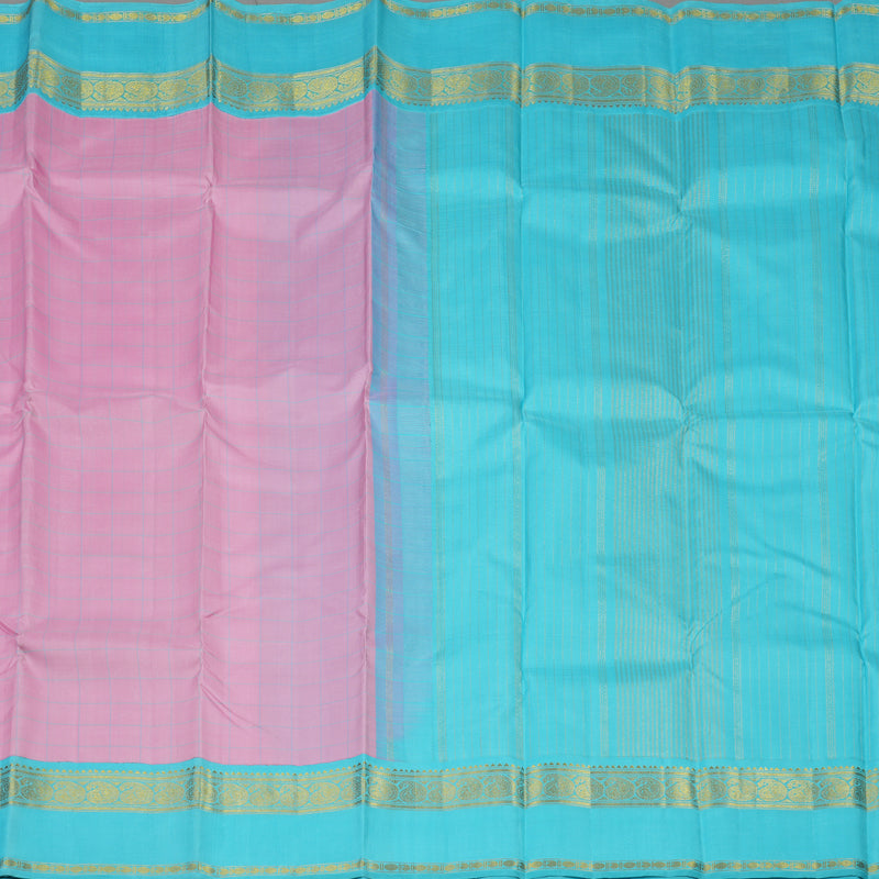 Hayagrivas Handloom Rose Pink Kanjivaram Silk Saree with Sky Blue Border BBD427F3-3