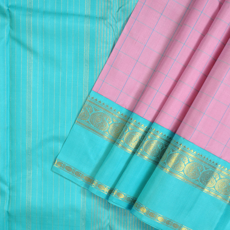 Hayagrivas Handloom Rose Pink Kanjivaram Silk Saree with Sky Blue Border BBD427F3-3
