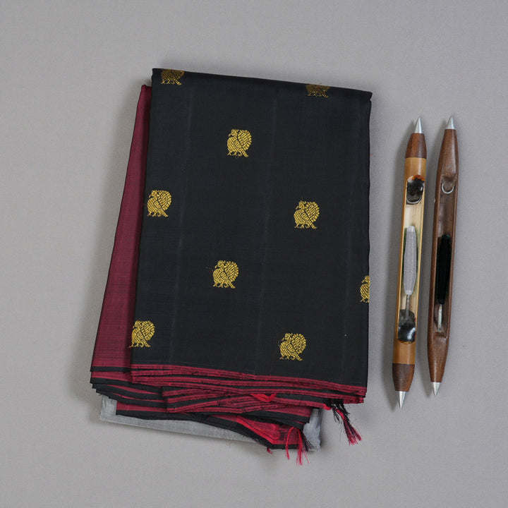 Hayagrivas Mubagam (Maroon,Grey And Black) Handloom Kanjivaram Silk Saree with Black Border BBD42D2-1