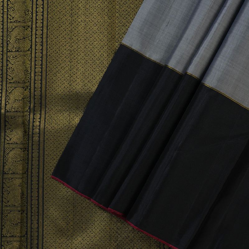 Hayagrivas Mubagam (Maroon,Grey And Black) Handloom Kanjivaram Silk Saree with Black Border BBD42D2-1