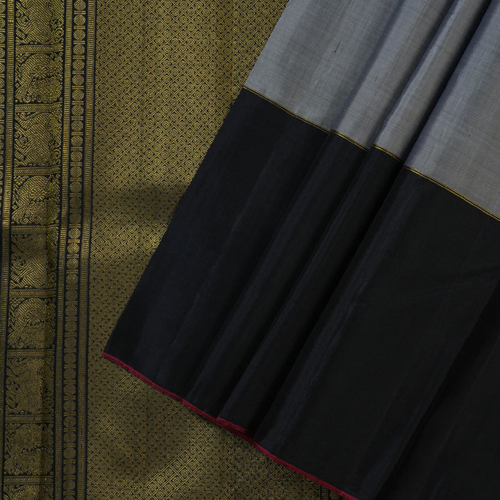 Hayagrivas Mubagam (Maroon,Grey And Black) Handloom Kanjivaram Silk Saree with Black Border BBD42D2-1