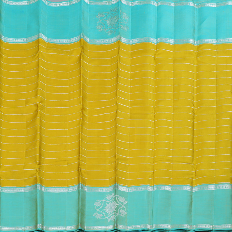 Hayagrivas Sampanga Yellow Kanjivaram Silk Saree with Sea Blue Border - BBD430F6-1