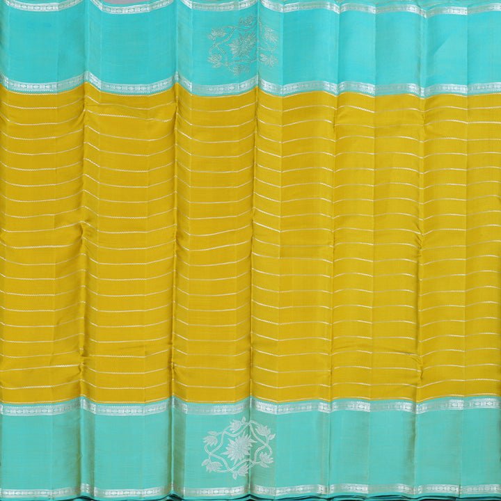 Hayagrivas Sampanga Yellow Kanjivaram Silk Saree with Sea Blue Border - BBD430F6-1