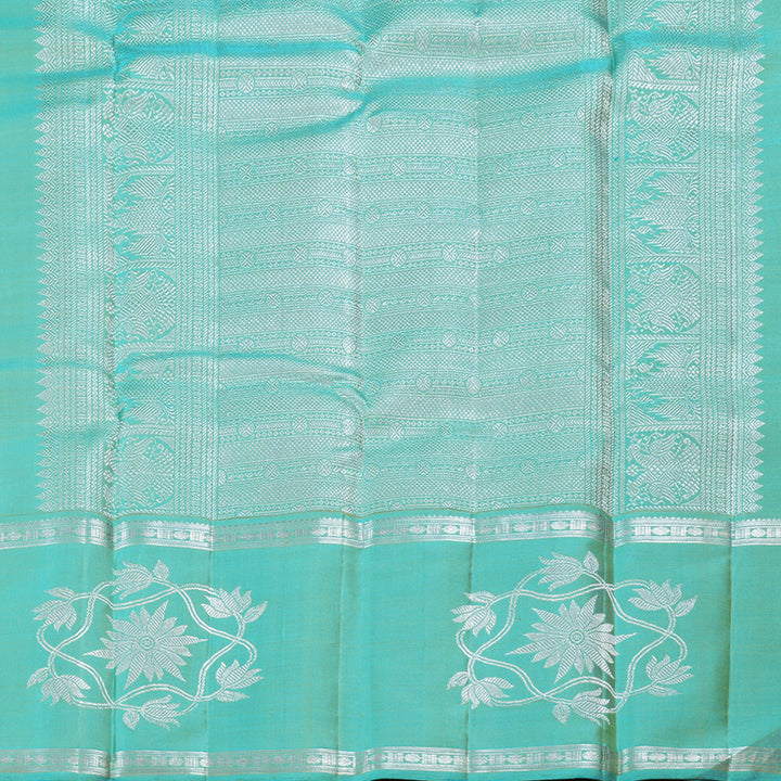 Hayagrivas Sampanga Yellow Kanjivaram Silk Saree with Sea Blue Border - BBD430F6-1