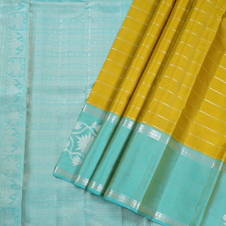 Hayagrivas Sampanga Yellow Kanjivaram Silk Saree with Sea Blue Border - BBD430F6-1