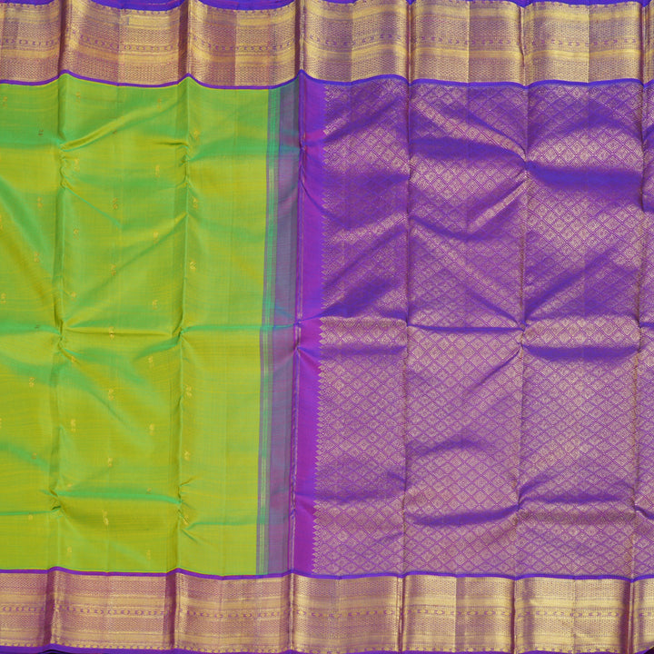 Hayagrivas Parrot Green Kanjivaram Silk Saree with Purple Border - BBD431F11-2