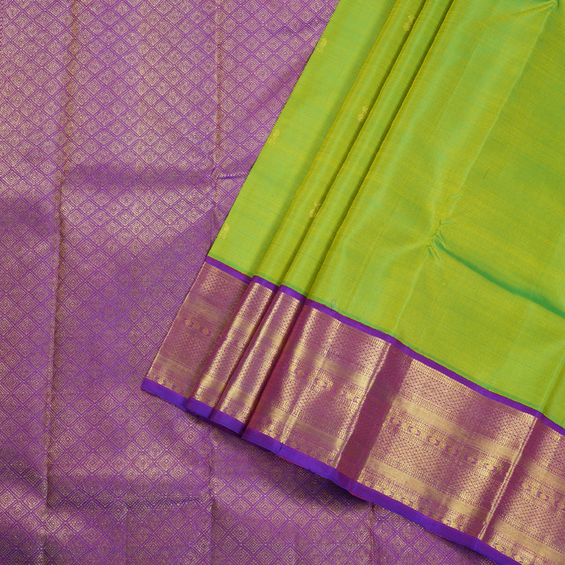 Hayagrivas Parrot Green Kanjivaram Silk Saree with Purple Border - BBD431F11-2