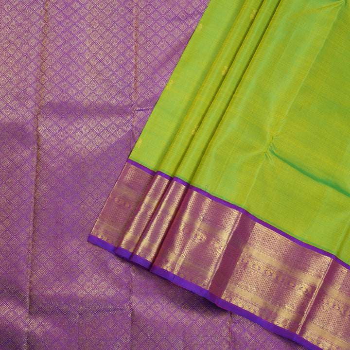 Hayagrivas Parrot Green Kanjivaram Silk Saree with Purple Border - BBD431F11-2