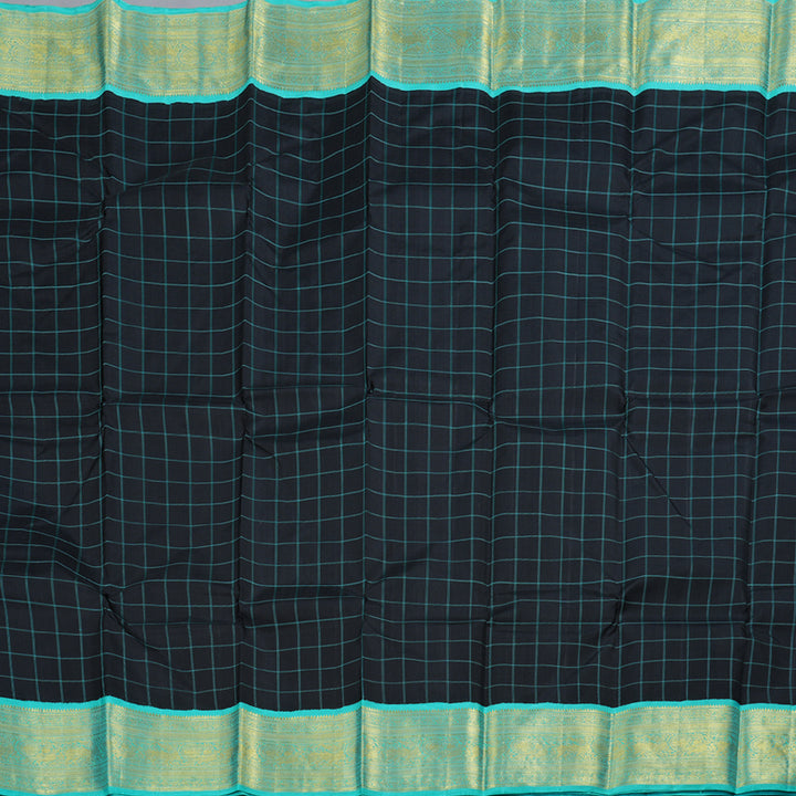 Hayagrivas Black Kanjivaram Silk Saree with Sea Blue Border - BBD431F8-2