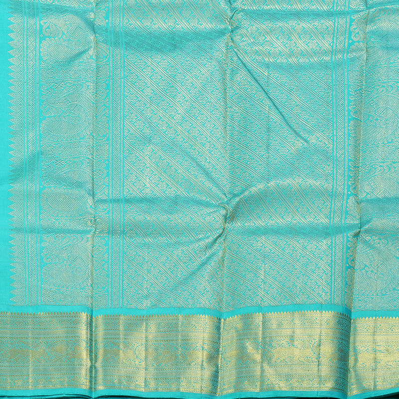 Hayagrivas Black Kanjivaram Silk Saree with Sea Blue Border - BBD431F8-2