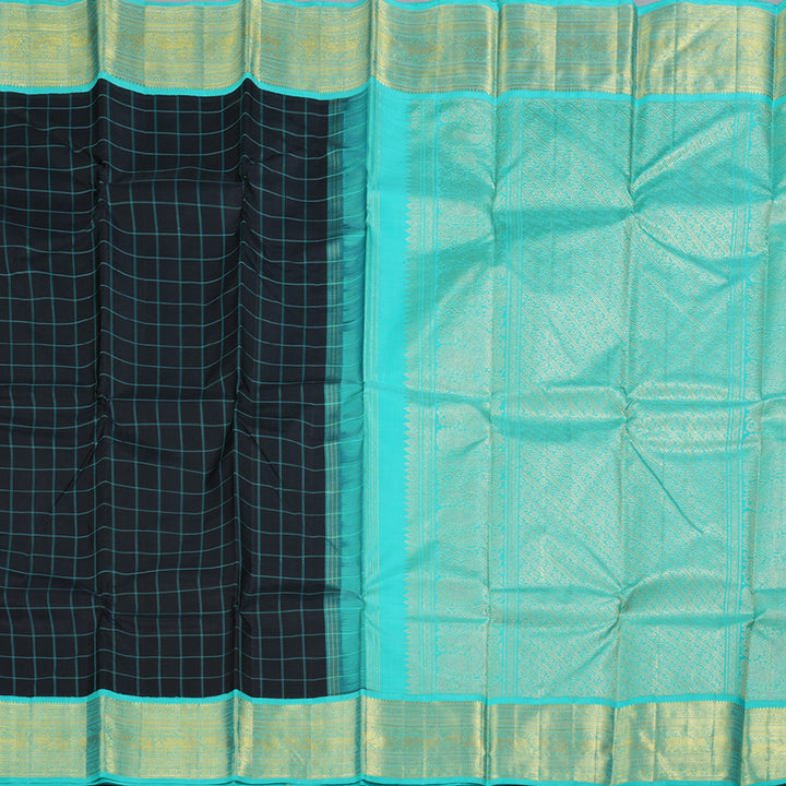 Hayagrivas Black Kanjivaram Silk Saree with Sea Blue Border - BBD431F8-2