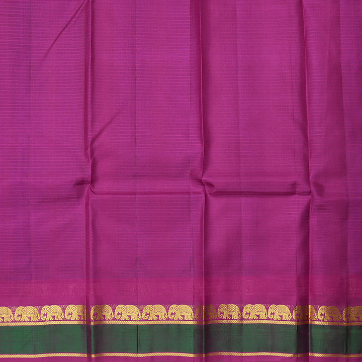 Hayagrivas Purple Kanjivaram Silk Saree with Green With Pink Edging Border and Elephant Motifs - BBD433F1-16