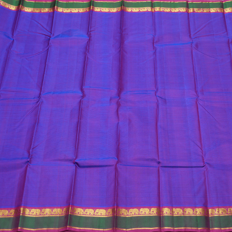 Hayagrivas Purple Kanjivaram Silk Saree with Green With Pink Edging Border and Elephant Motifs - BBD433F1-16