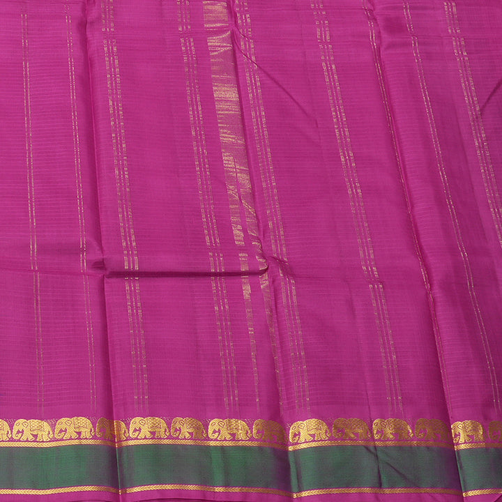 Hayagrivas Purple Kanjivaram Silk Saree with Green With Pink Edging Border and Elephant Motifs - BBD433F1-16