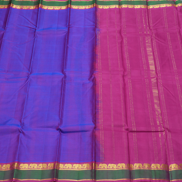 Hayagrivas Purple Kanjivaram Silk Saree with Green With Pink Edging Border and Elephant Motifs - BBD433F1-16