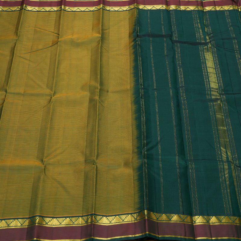 Hayagrivas Mehandi Green Kanjivaram Silk Saree with Bottle Green Border -BBD433F1-62