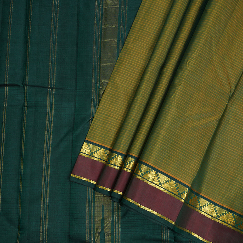 Hayagrivas Mehandi Green Kanjivaram Silk Saree with Bottle Green Border -BBD433F1-62