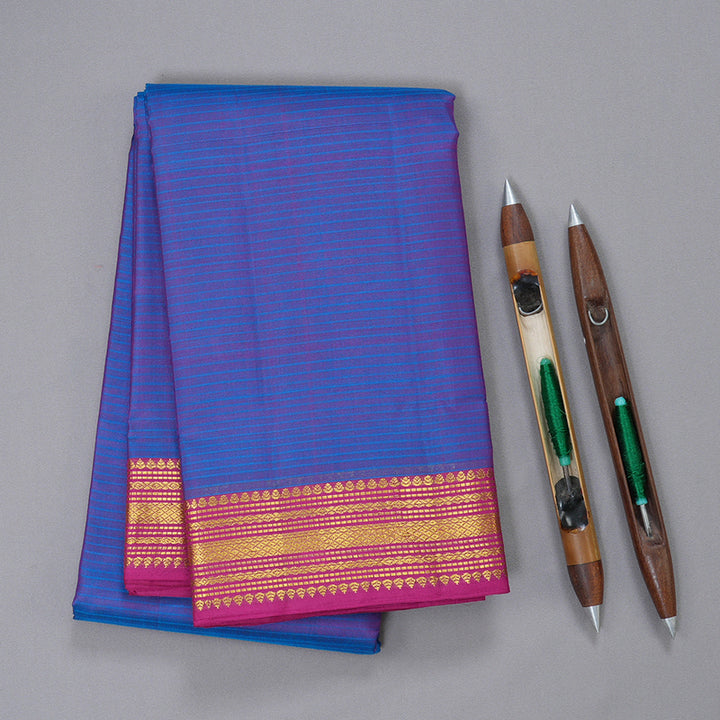 Hayagrivas Blue Kanjivaram Silk Saree with Pink Border - BBD433F2-23