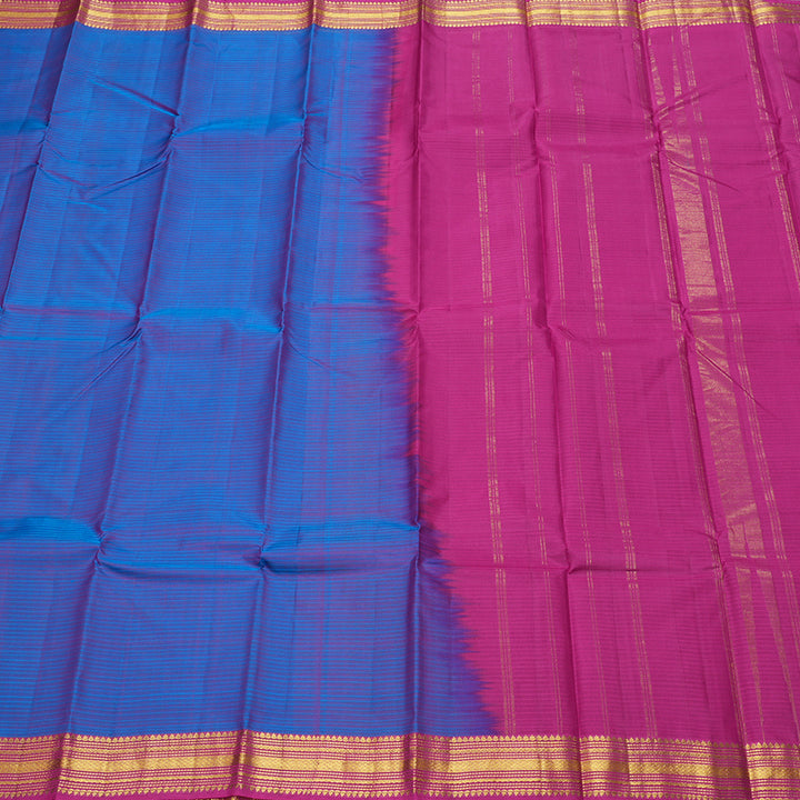 Hayagrivas Blue Kanjivaram Silk Saree with Pink Border - BBD433F2-23