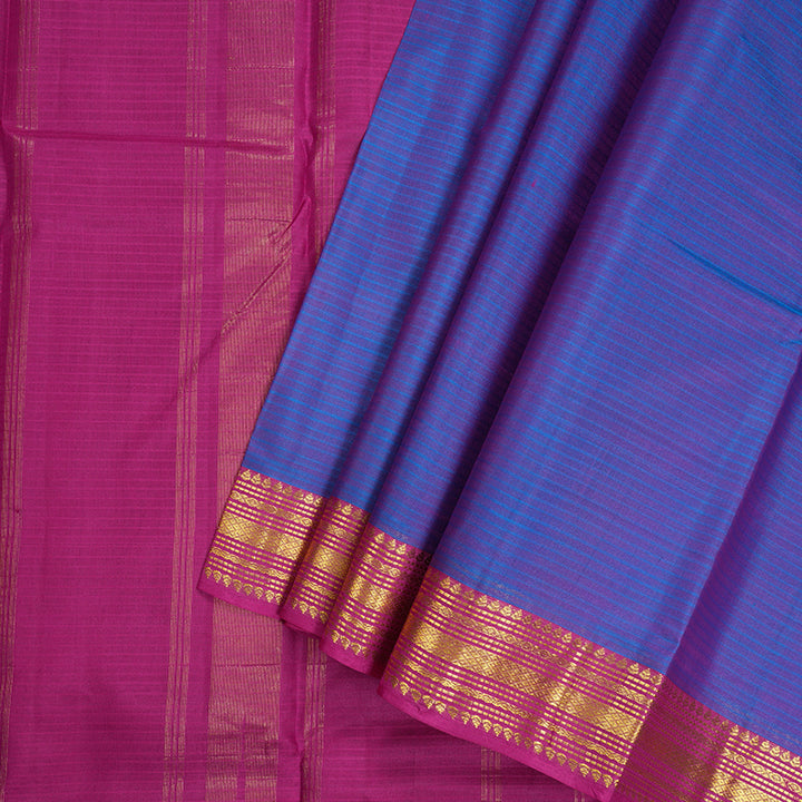 Hayagrivas Blue Kanjivaram Silk Saree with Pink Border - BBD433F2-23