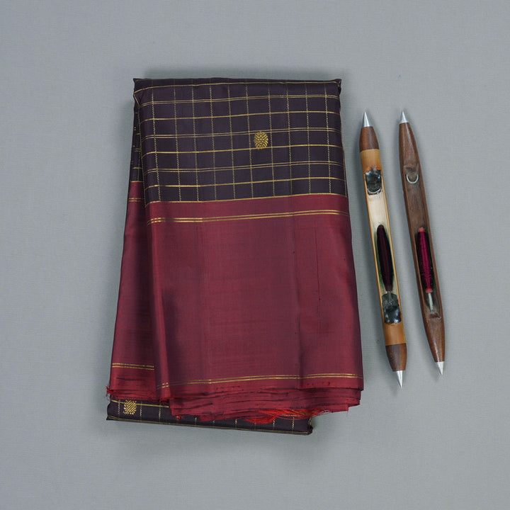 Hayagrivas Plum Purple Handloom Kanjivaram Silk Saree with Wine Maroon Border BBD434F4-1