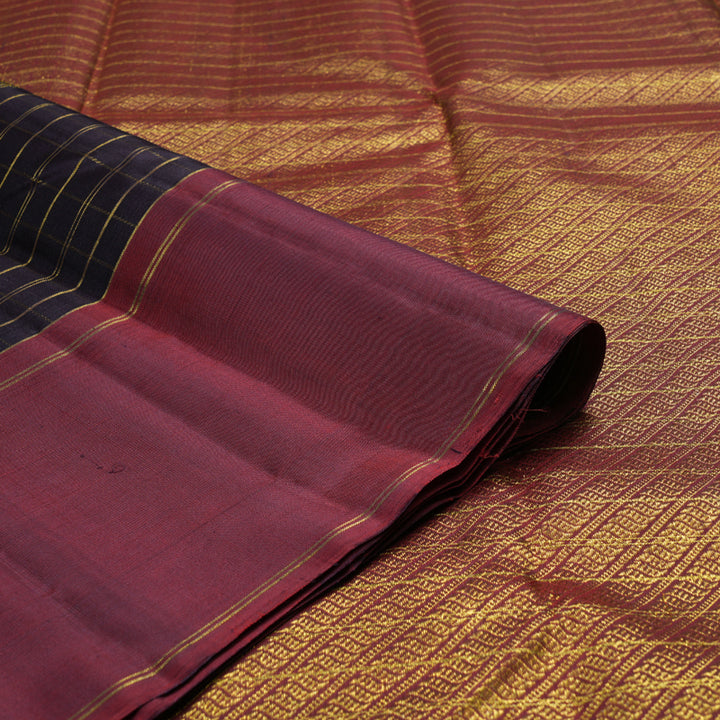 Hayagrivas Plum Purple Handloom Kanjivaram Silk Saree with Wine Maroon Border BBD434F4-1