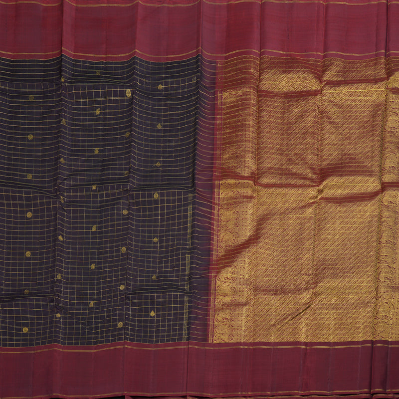 Hayagrivas Plum Purple Handloom Kanjivaram Silk Saree with Wine Maroon Border BBD434F4-1