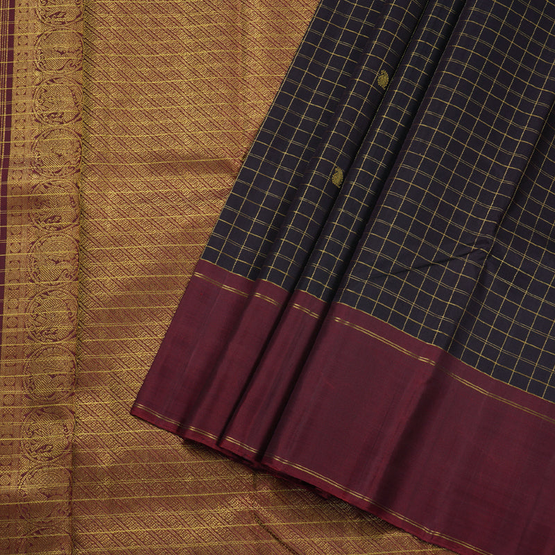 Hayagrivas Plum Purple Handloom Kanjivaram Silk Saree with Wine Maroon Border BBD434F4-1