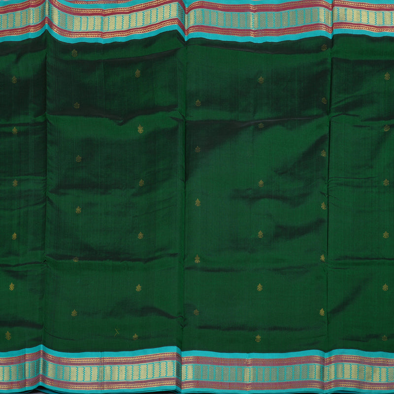 Hayagrivas Handloom Bottle Green - Light Blue Silk Cotton Saree BBD438F1-10