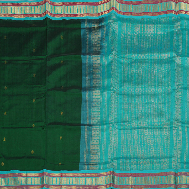 Hayagrivas Handloom Bottle Green - Light Blue Silk Cotton Saree BBD438F1-10