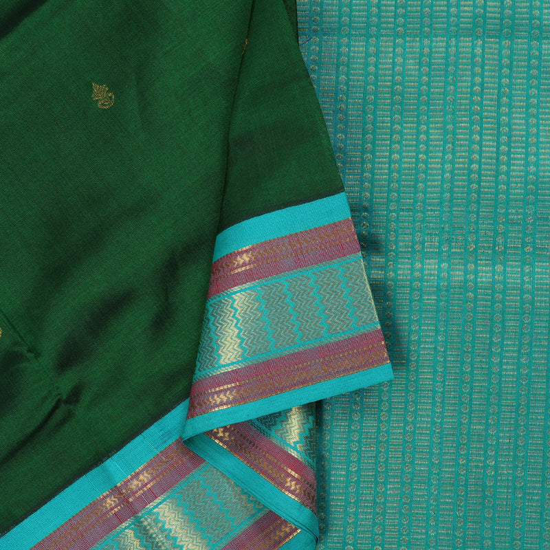 Hayagrivas Handloom Bottle Green - Light Blue Silk Cotton Saree BBD438F1-10