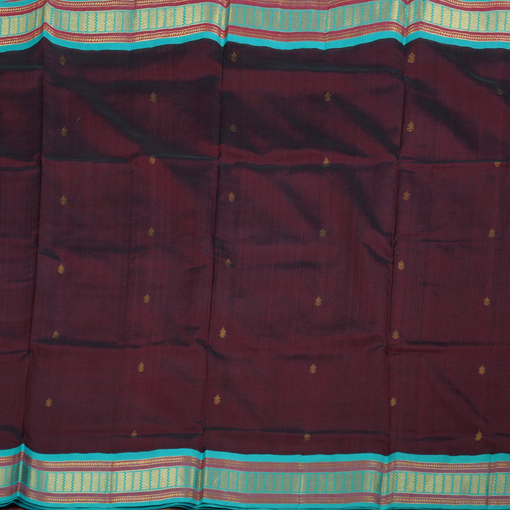 Hayagrivas Exclusive Dark Maroon with Aqua Blue Silk Cotton Saree BBD438F1-6