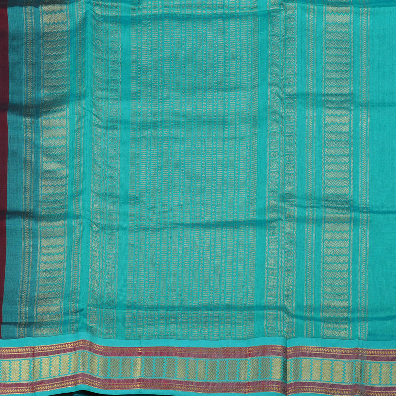 Hayagrivas Exclusive Dark Maroon with Aqua Blue Silk Cotton Saree BBD438F1-6