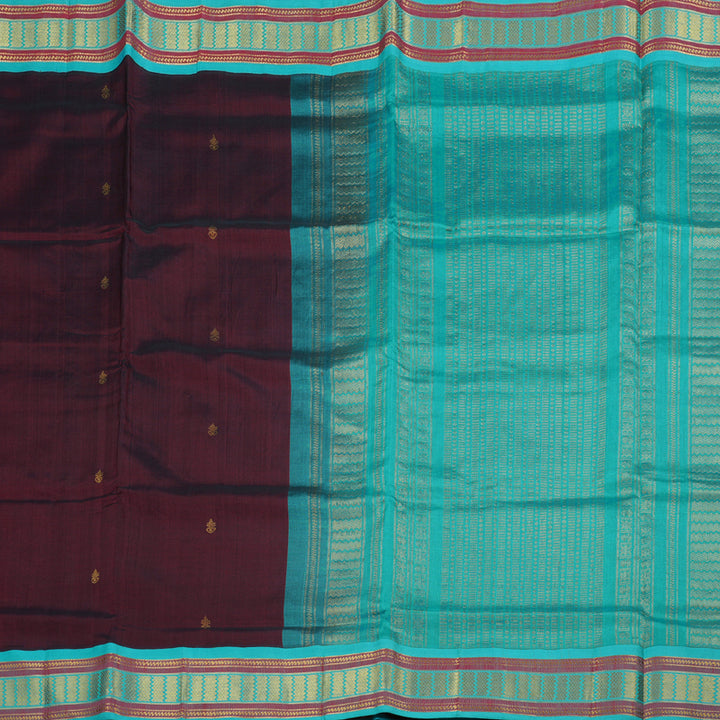 Hayagrivas Exclusive Dark Maroon with Aqua Blue Silk Cotton Saree BBD438F1-6