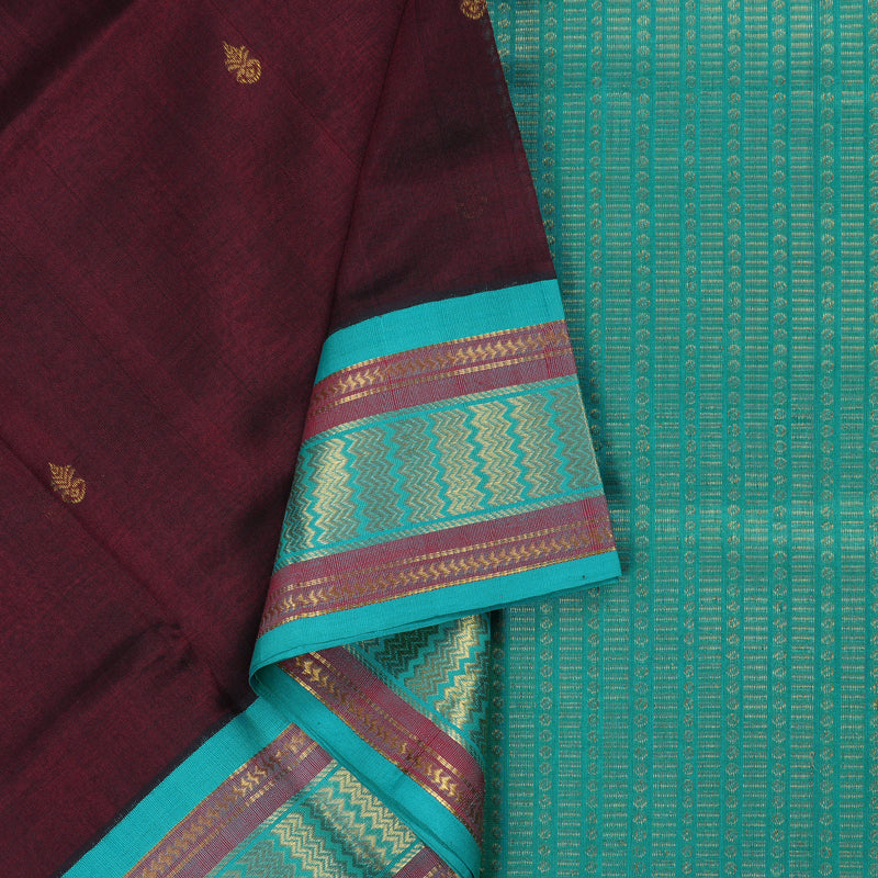 Hayagrivas Exclusive Dark Maroon with Aqua Blue Silk Cotton Saree BBD438F1-6