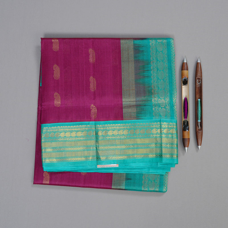 Hayagrivas Handloom Magenta With Sea Blue Silk Cotton Saree BBD438F5-5