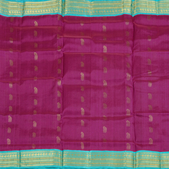 Hayagrivas Handloom Magenta With Sea Blue Silk Cotton Saree BBD438F5-5
