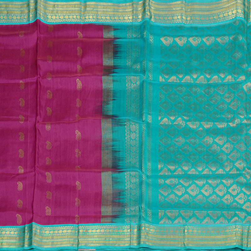 Hayagrivas Handloom Magenta With Sea Blue Silk Cotton Saree BBD438F5-5