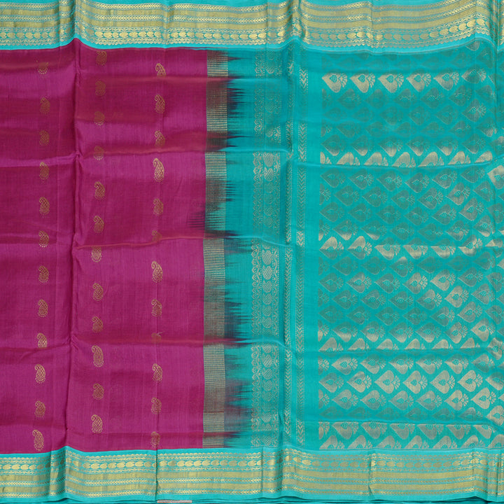Hayagrivas Handloom Magenta With Sea Blue Silk Cotton Saree BBD438F5-5