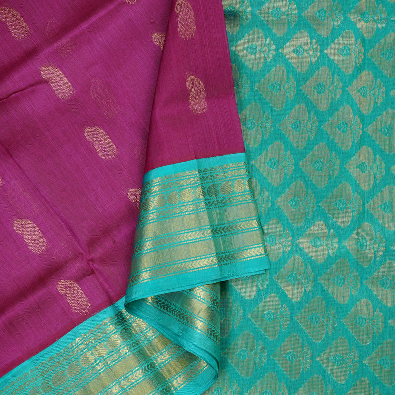 Hayagrivas Handloom Magenta With Sea Blue Silk Cotton Saree BBD438F5-5