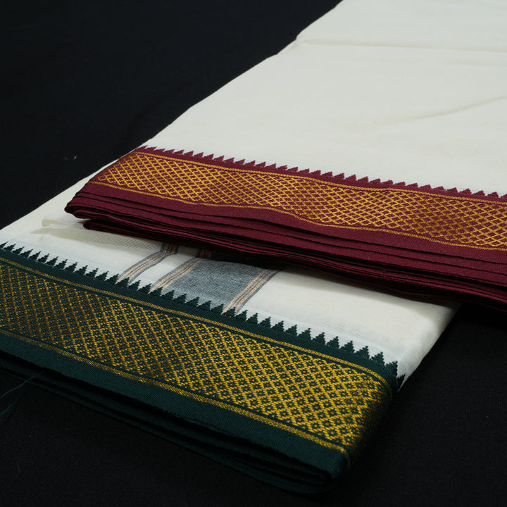 Hayagrivas Cotton Dhoti 10*6 with Ganga Jamuna border BBD441F4-1