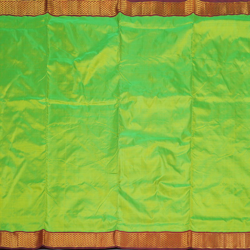 Hayagrivas Electric Fluorescent Green Handloom Kanjivaram Ten Yards Silk Saree with Maroon Border BBD445F2-4