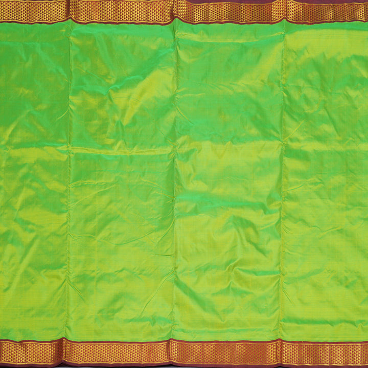 Hayagrivas Electric Fluorescent Green Handloom Kanjivaram Ten Yards Silk Saree with Maroon Border BBD445F2-4