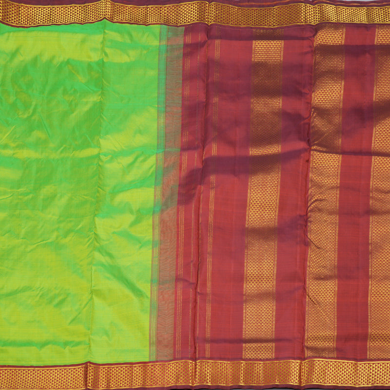 Hayagrivas Electric Fluorescent Green Handloom Kanjivaram Ten Yards Silk Saree with Maroon Border BBD445F2-4