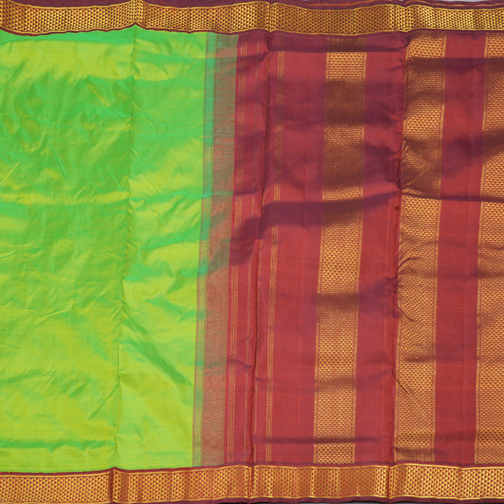 Hayagrivas Electric Fluorescent Green Handloom Kanjivaram Ten Yards Silk Saree with Maroon Border BBD445F2-4
