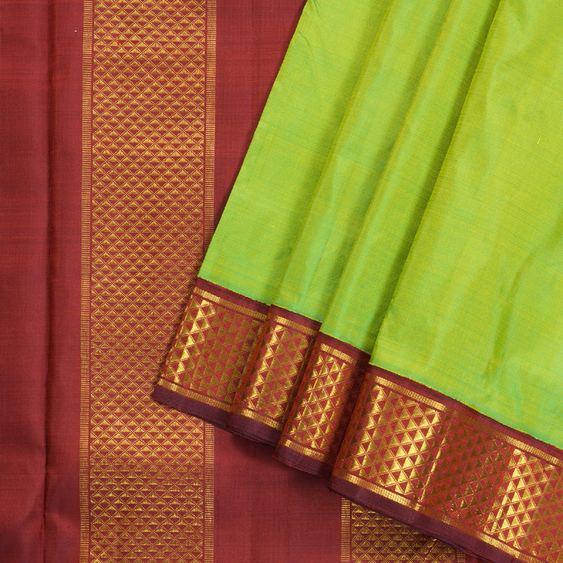 Hayagrivas Electric Fluorescent Green Handloom Kanjivaram Ten Yards Silk Saree with Maroon Border BBD445F2-4