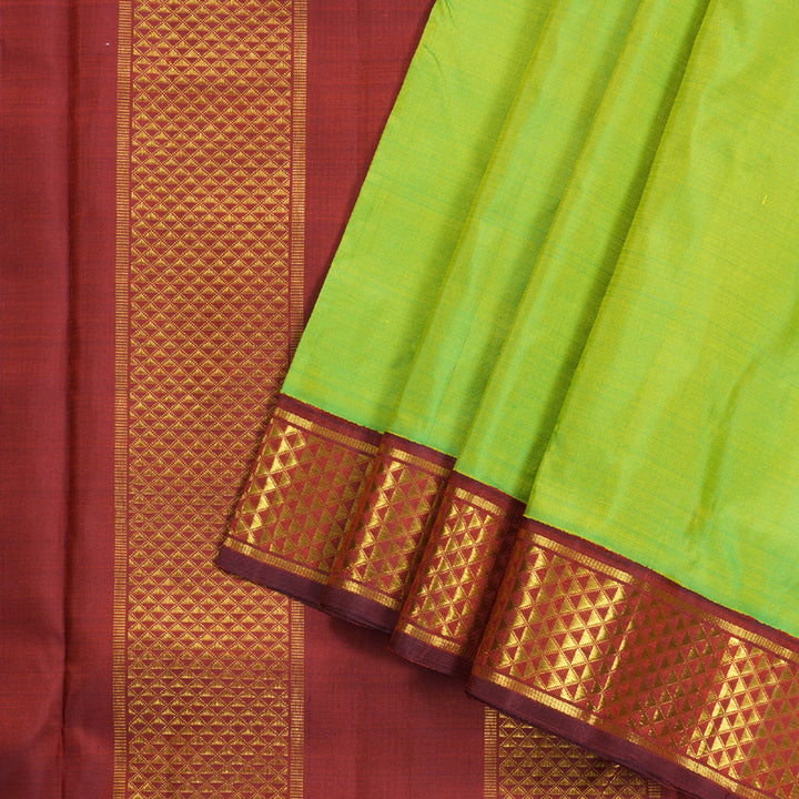 Hayagrivas Electric Fluorescent Green Handloom Kanjivaram Ten Yards Silk Saree with Maroon Border BBD445F2-4