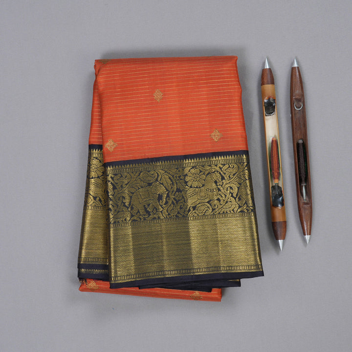 Hayagrivas Rustish Orange Kanjivaram Silk Saree with Dark Plum Shade Border BBD447F6-1