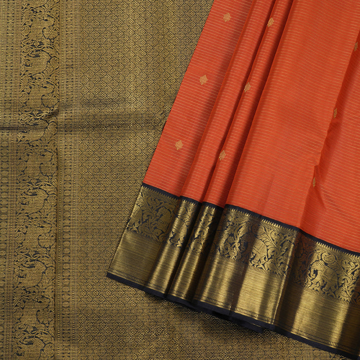 Hayagrivas Rustish Orange Kanjivaram Silk Saree with Dark Plum Shade Border BBD447F6-1