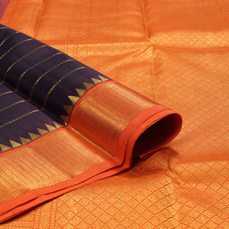 Hayagrivas Dark Purple Handloom Kanjivaram Silk Saree with Orange Border BBD449F8-1